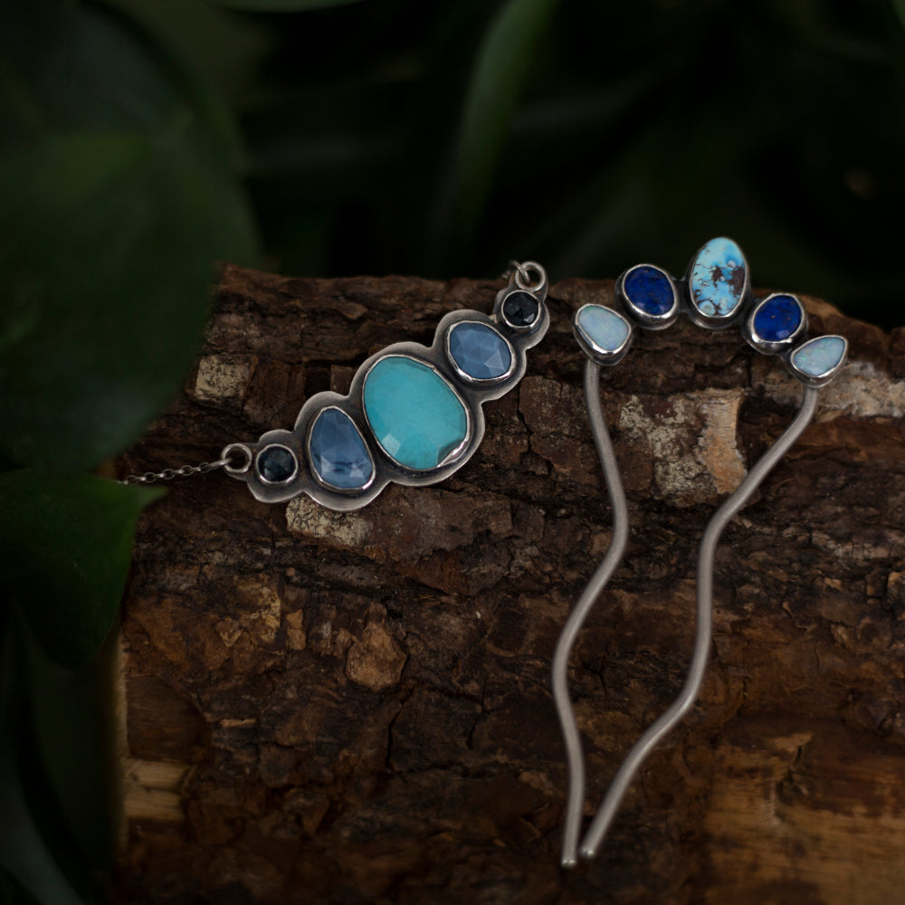 Blue Gem Statement Necklace – Turquoise & Kyanite