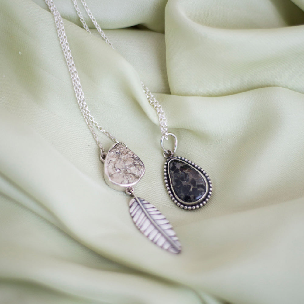 Gilded Path Pendant - Pyrite and Sterling Silver Leaf Necklace