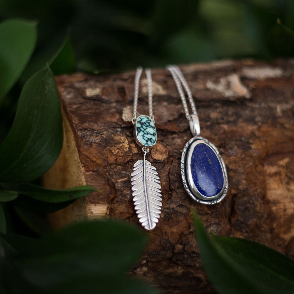 Snowville Passage Pendant - Snowville Turquoise and Sterling Silver Leaf Necklace