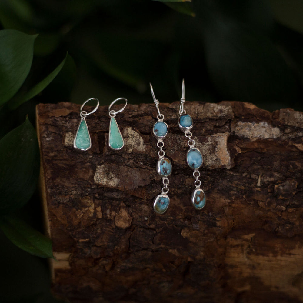 Desert Crossing -Variscite Teardrop Hoops in Sterling Silver