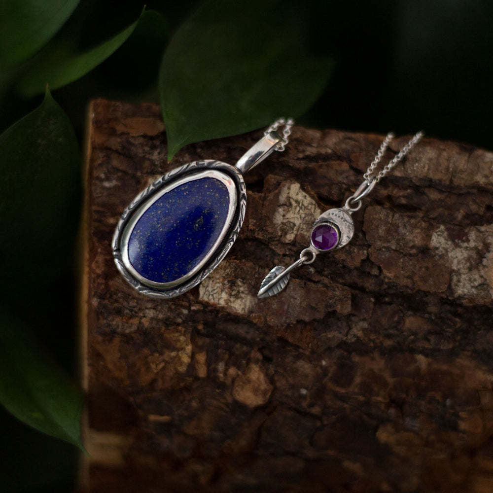 Midnight Relic - Lapis Lazuli Pendant Necklace in Sterling Silver