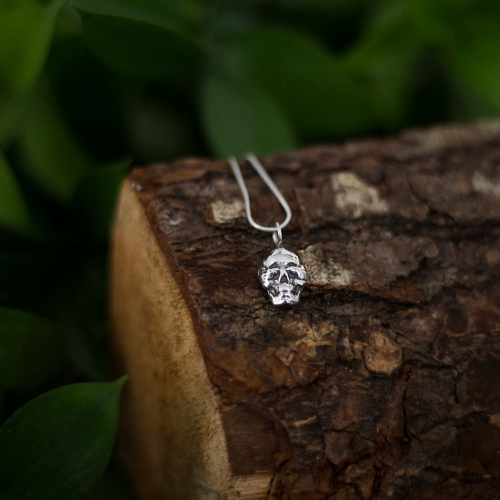 Silver Skull pendant - hand stamped