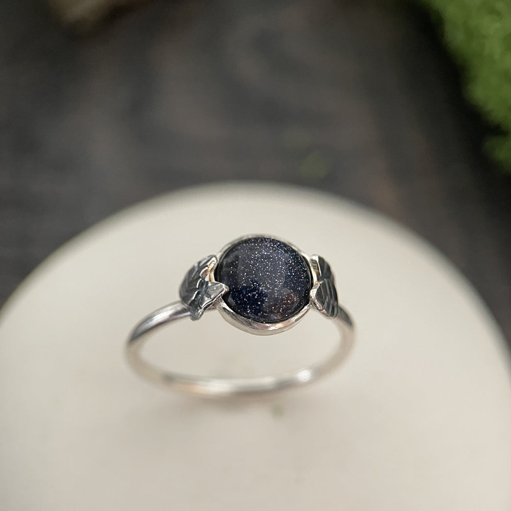 Blue goldstone leaves ring