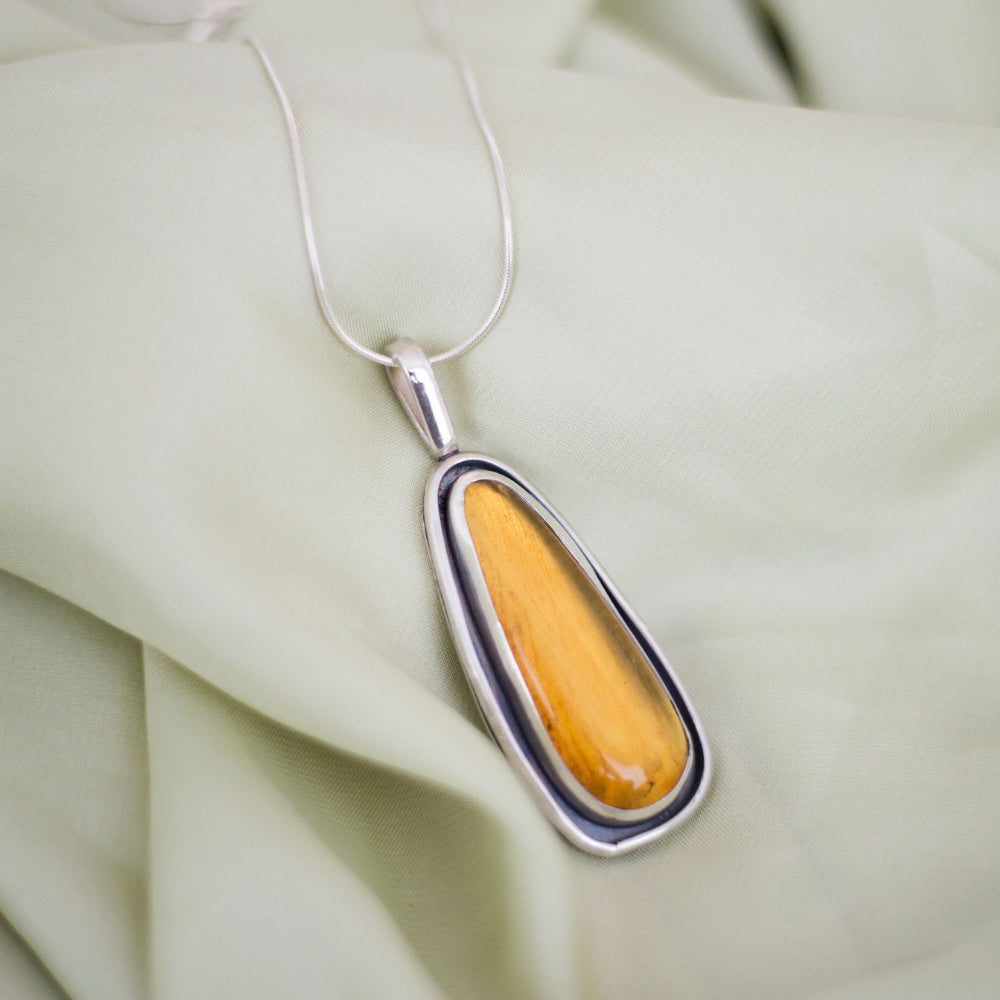 Sunfall Relic - Amber Teardrop Pendant Necklace in Sterling Silver
