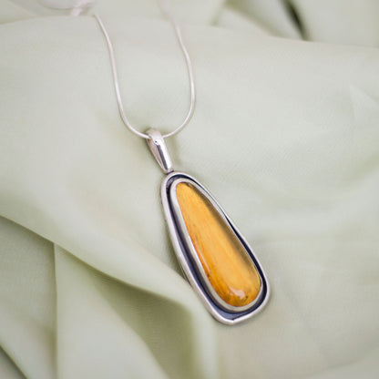 Sunfall Relic - Amber Teardrop Pendant Necklace in Sterling Silver