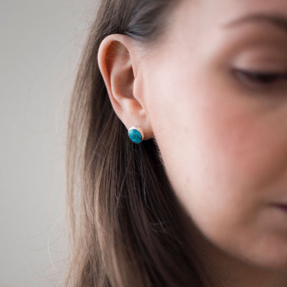 Wayfarer Studs - Apache Blue Turquoise Earrings in Sterling Silver