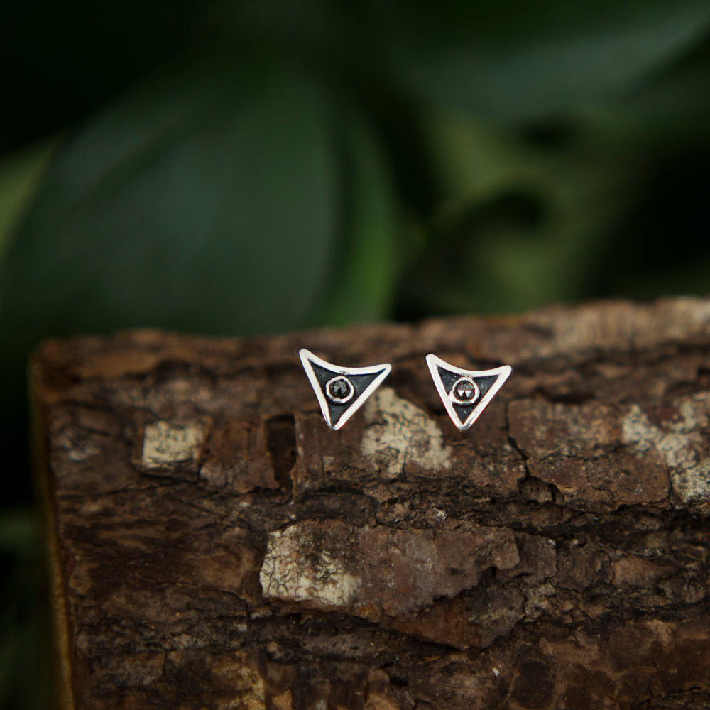 Salt & Pepper Diamond Studs – Silver Gothic Earrings