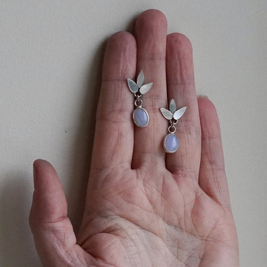 Blue lace agate petal earrings