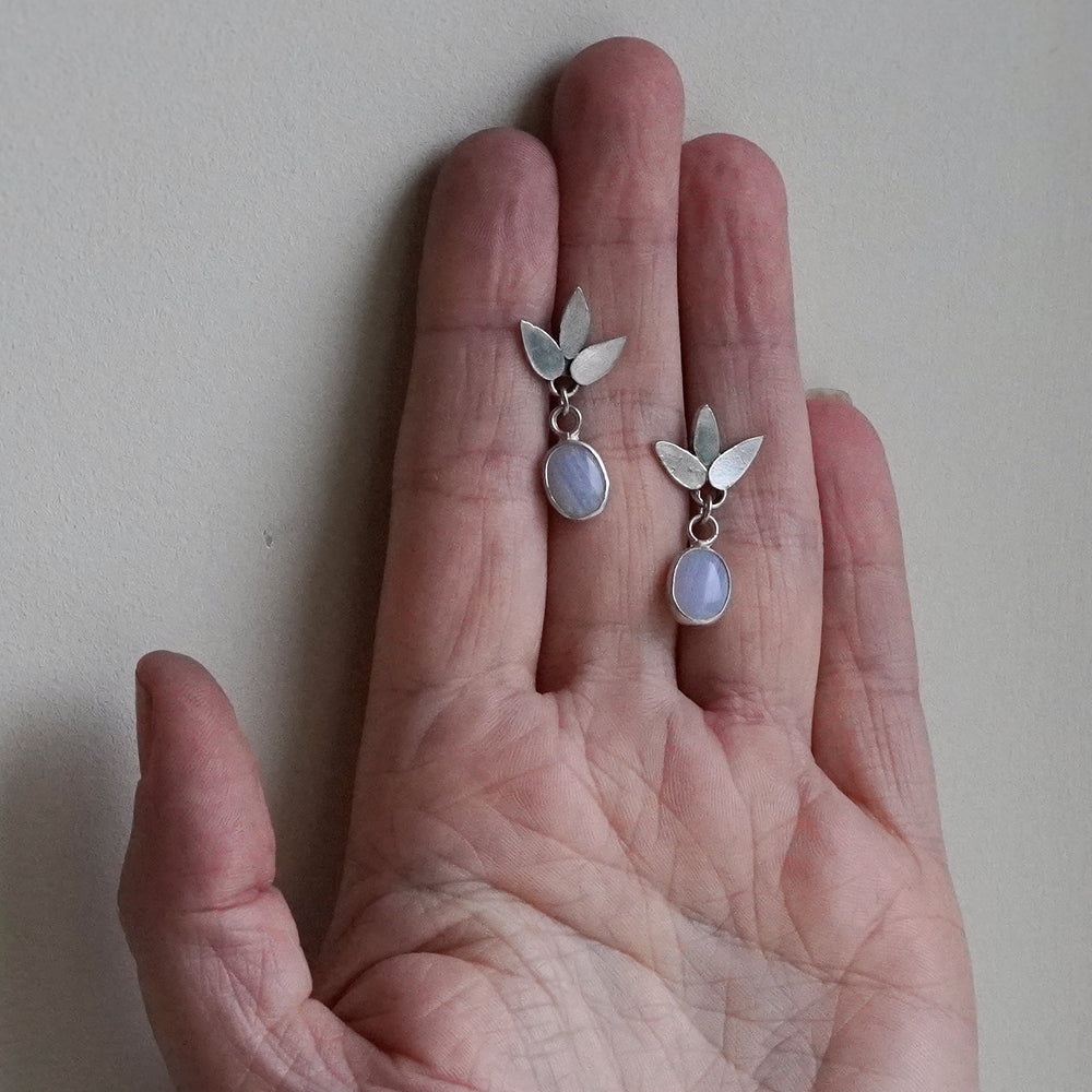 Blue lace agate petal earrings