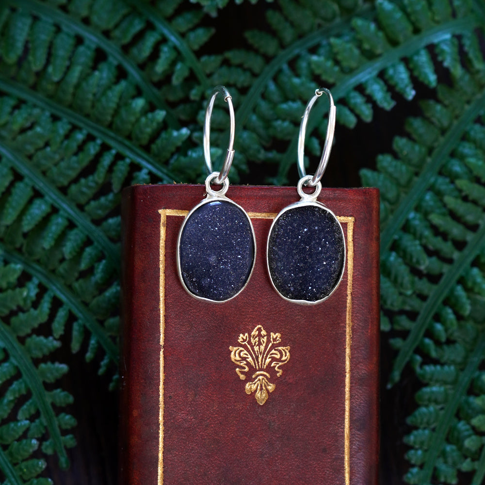 Druzy black hole earrings