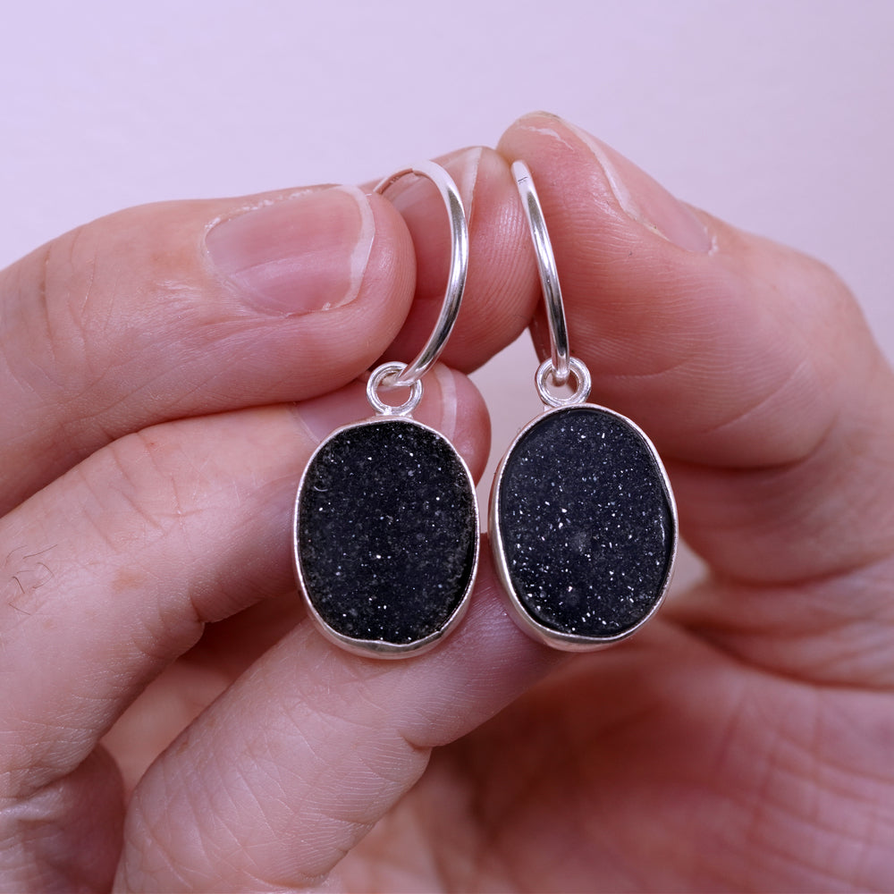 Druzy black hole earrings