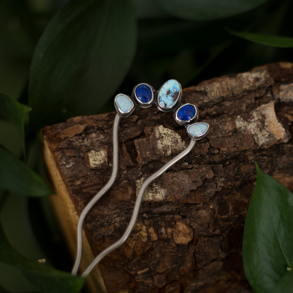 Golden Hills Turquoise and silver hair fork