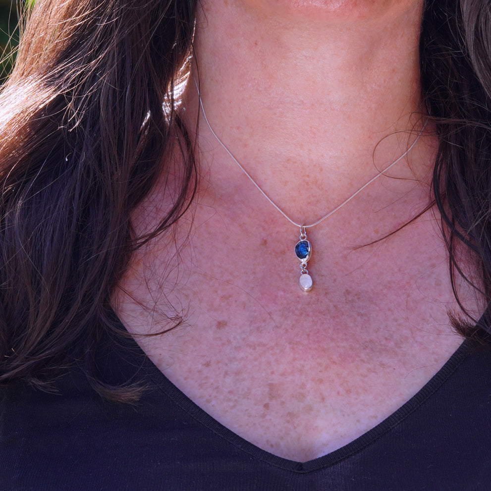 Kyanite and moonstone necklace