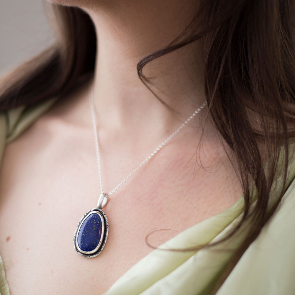 Midnight Relic - Lapis Lazuli Pendant Necklace in Sterling Silver