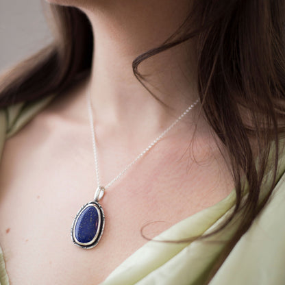 Midnight Relic - Lapis Lazuli Pendant Necklace in Sterling Silver