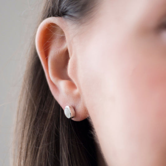 Dawnlight Studs - Rainbow Moonstone Earrings in Sterling Silver