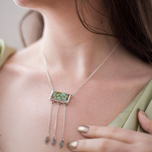 Sunroad Bar Relic necklace - Royal Orange Turquoise with Silver Leaf Drops