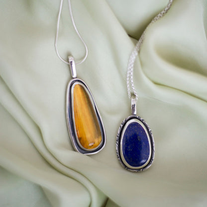 Sunfall Relic - Amber Teardrop Pendant Necklace in Sterling Silver