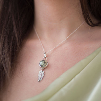 Sunroad Talisman - Treasure Mountain Turquoise Leaf Necklace in Sterling Silver