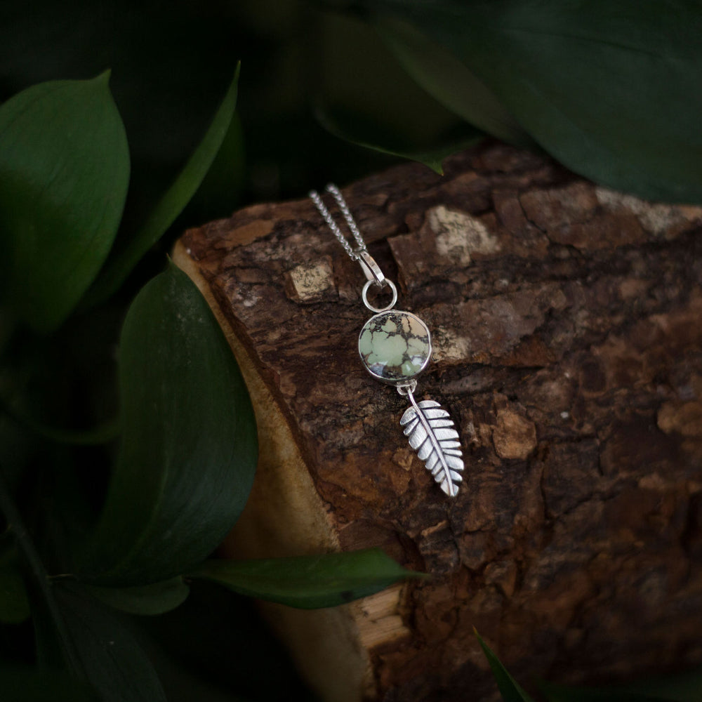 Sunroad Talisman - Treasure Mountain Turquoise Leaf Necklace in Sterling Silver