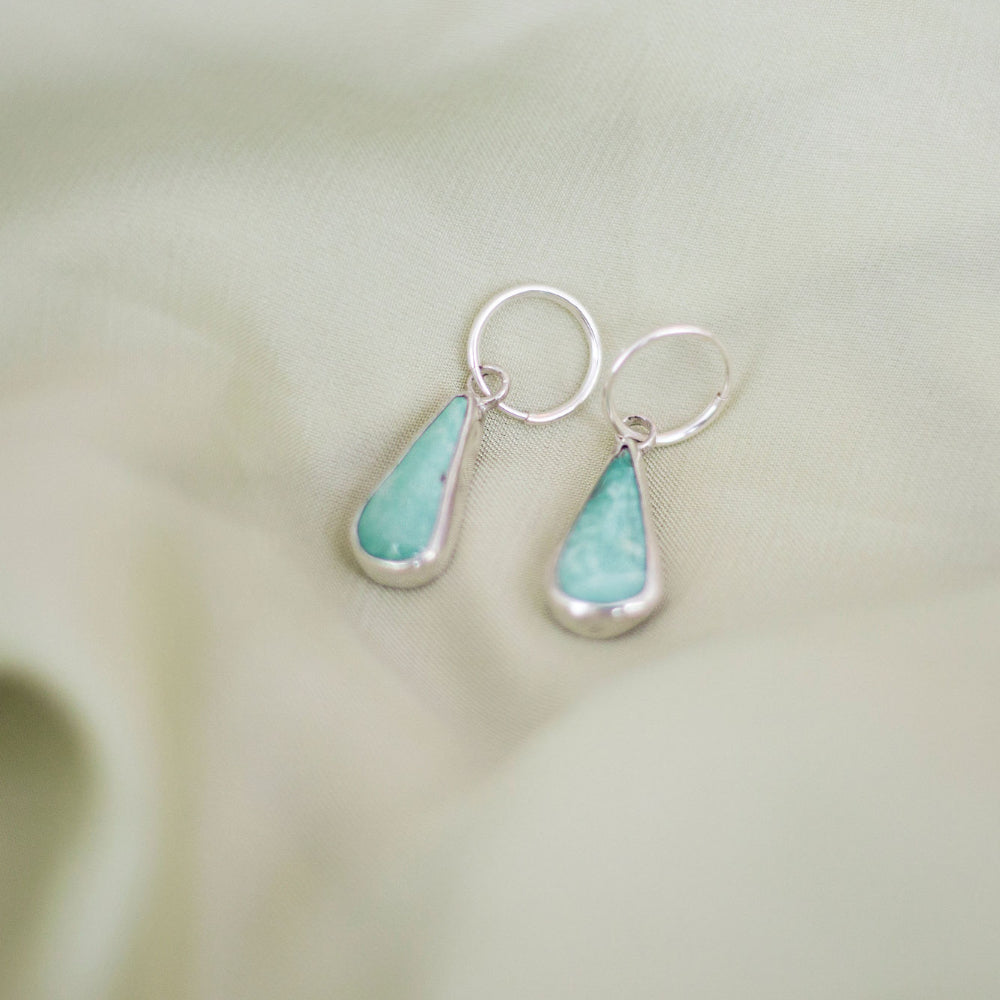 Desert Crossing -Variscite Teardrop Hoops in Sterling Silver