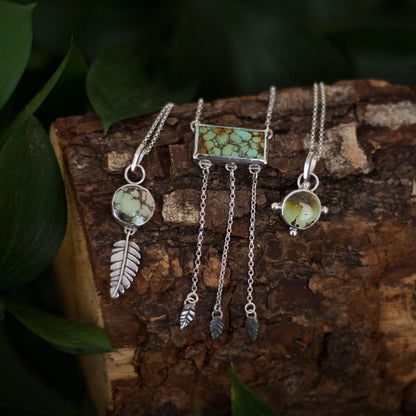 Sunroad Talisman - Treasure Mountain Turquoise Leaf Necklace in Sterling Silver