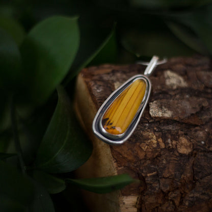 Sunfall Relic - Amber Teardrop Pendant Necklace in Sterling Silver