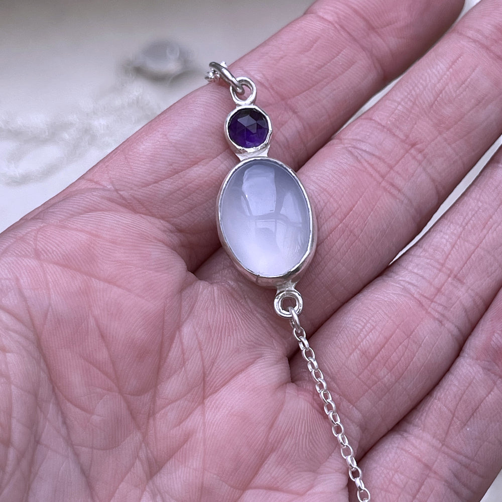 Chalecedony and amethyst drop pendant