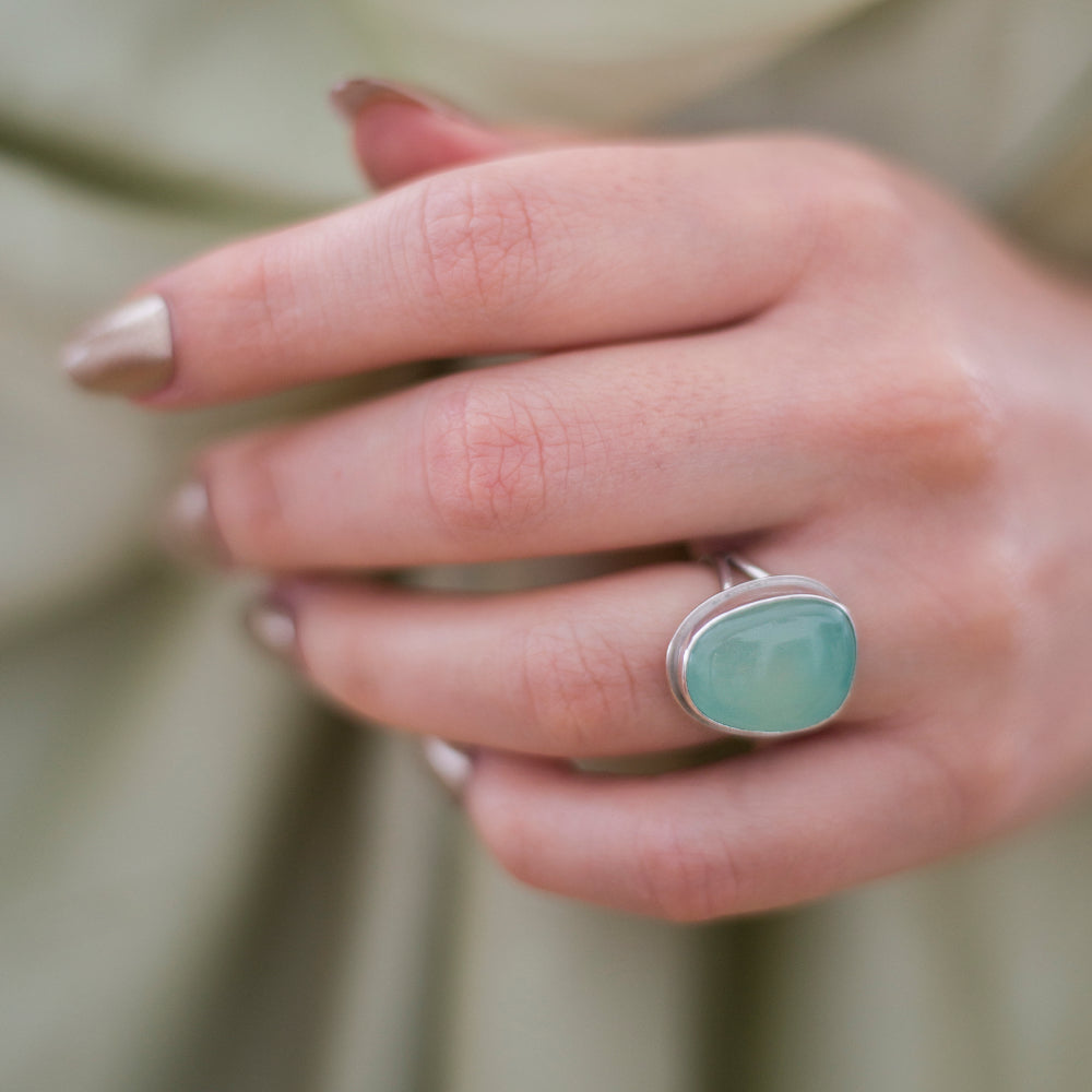 Seafoam Chalcedony Ring – Silver Statement ring