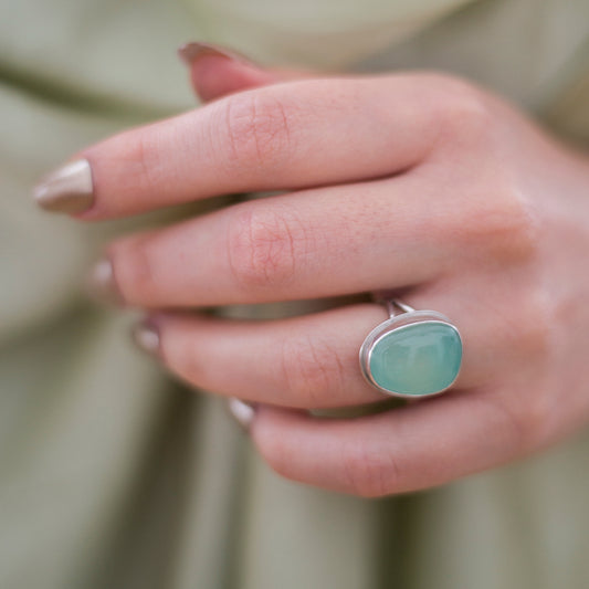 Seafoam Chalcedony Ring – Silver Statement ring