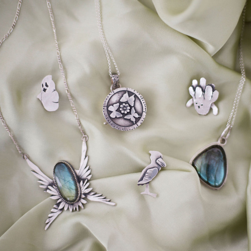 Radiant Grace Necklace – Sterling Silver Winged Pendant with Labradorite