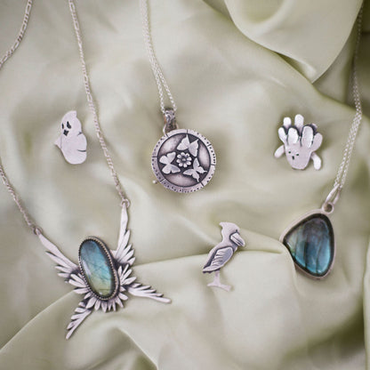 Radiant Grace Necklace – Sterling Silver Winged Pendant with Labradorite