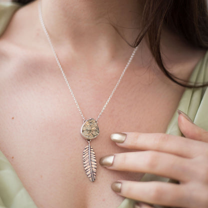 Gilded Path Pendant - Pyrite and Sterling Silver Leaf Necklace