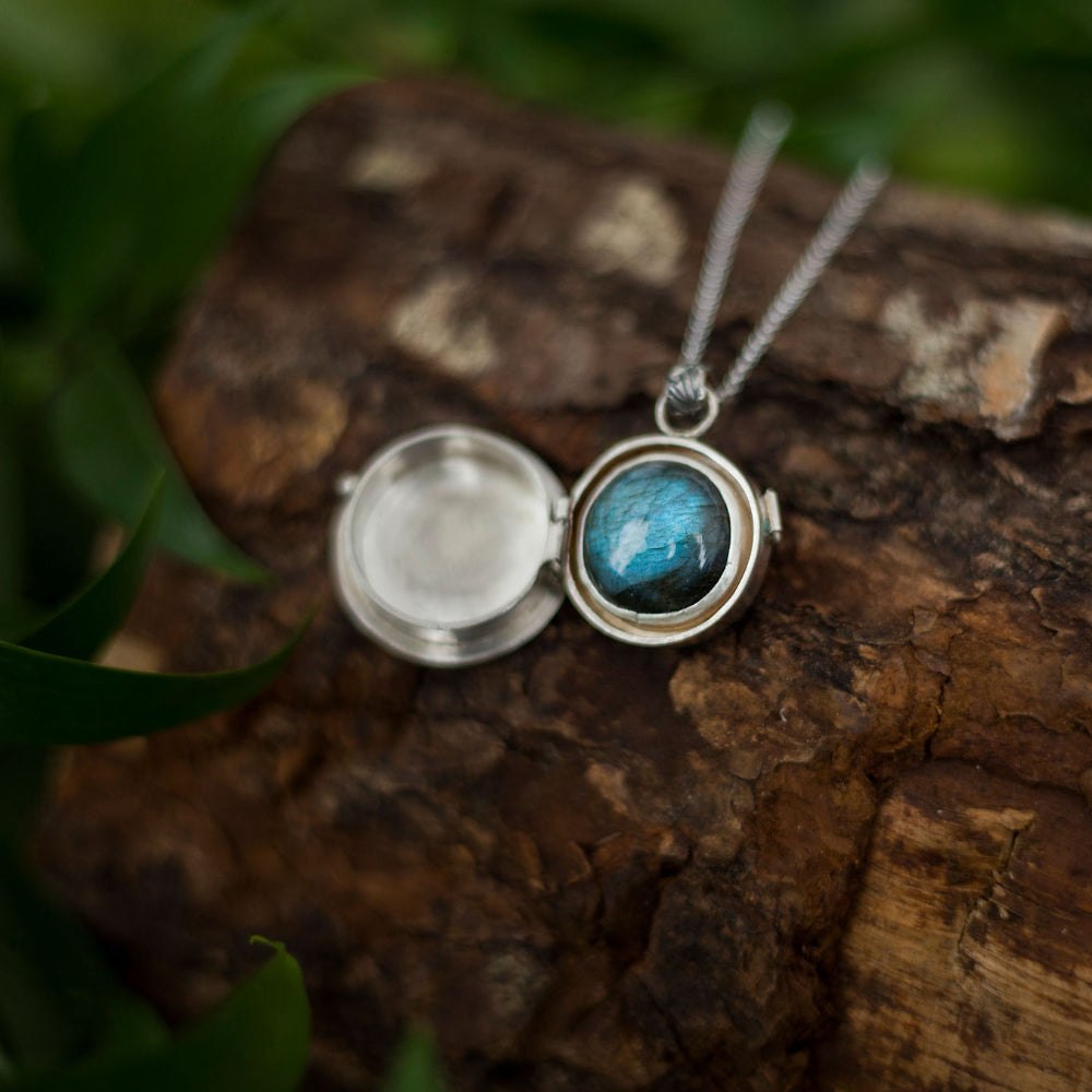 Keeper of Wings Locket – Sterling Silver Butterfly Locket with Labradorite