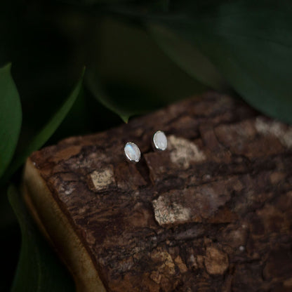 Dawnlight Studs - Rainbow Moonstone Earrings in Sterling Silver