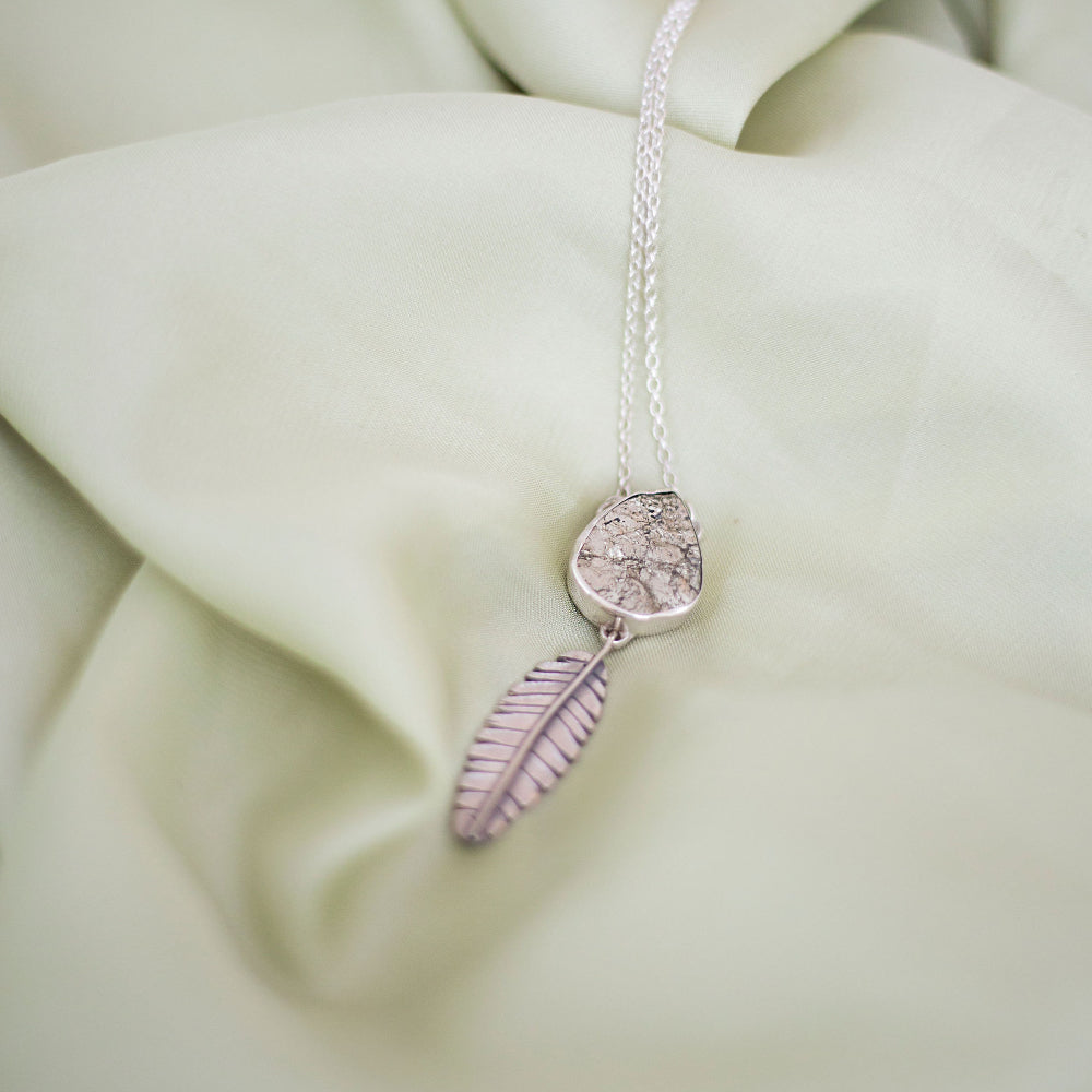 Gilded Path Pendant - Pyrite and Sterling Silver Leaf Necklace