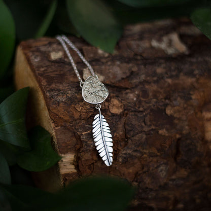 Gilded Path Pendant - Pyrite and Sterling Silver Leaf Necklace