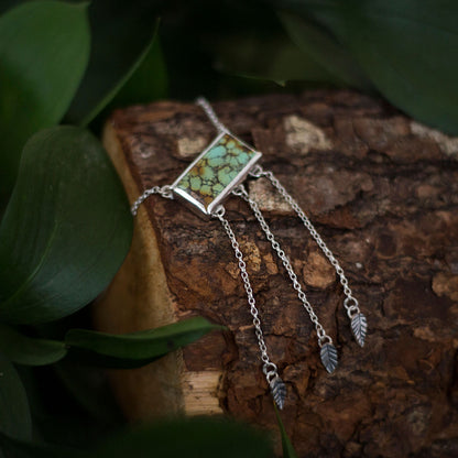 Sunroad Bar Relic necklace - Royal Orange Turquoise with Silver Leaf Drops