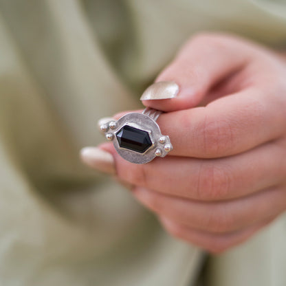 Onyx Renaissance Ring – Triple Silver Band