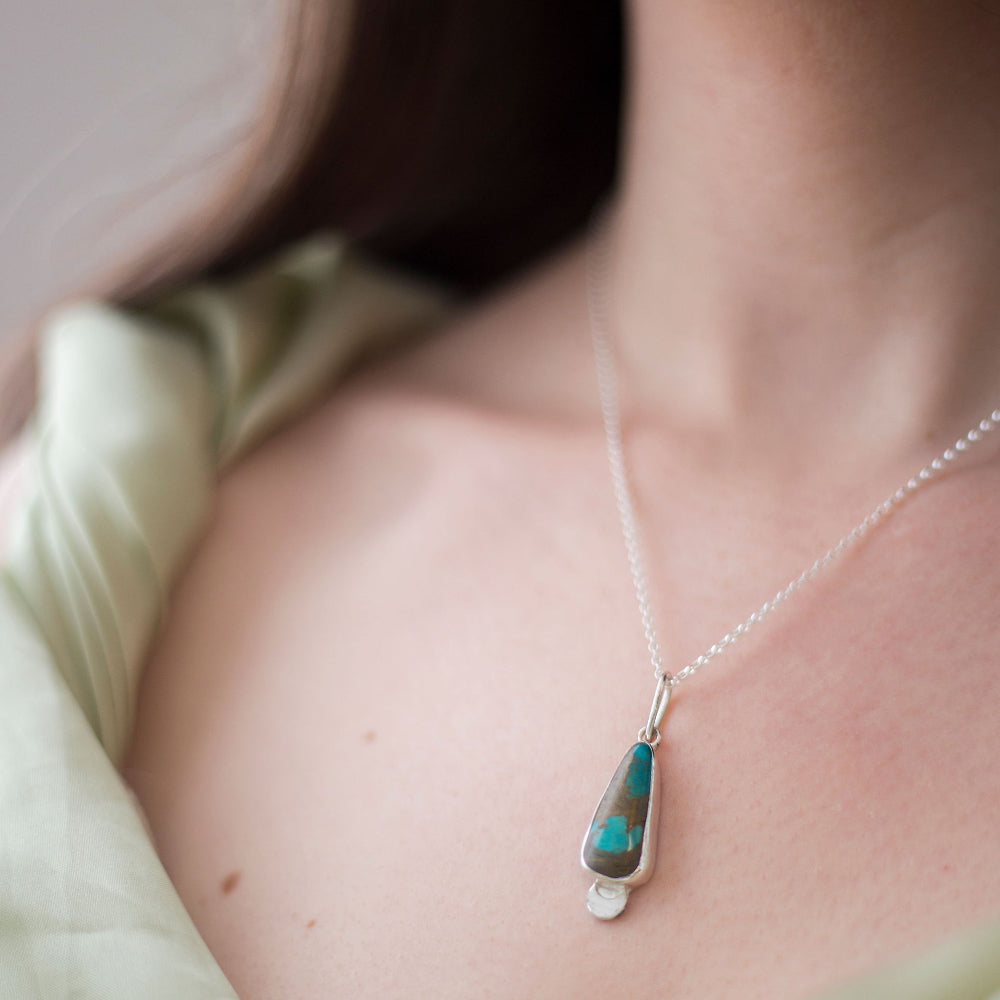 Moon Over Royston - Royston Turquoise Triangle Necklace in Sterling Silver