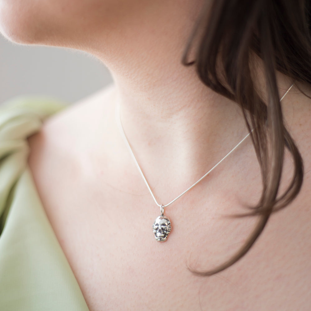 Silver Skull pendant - hand stamped