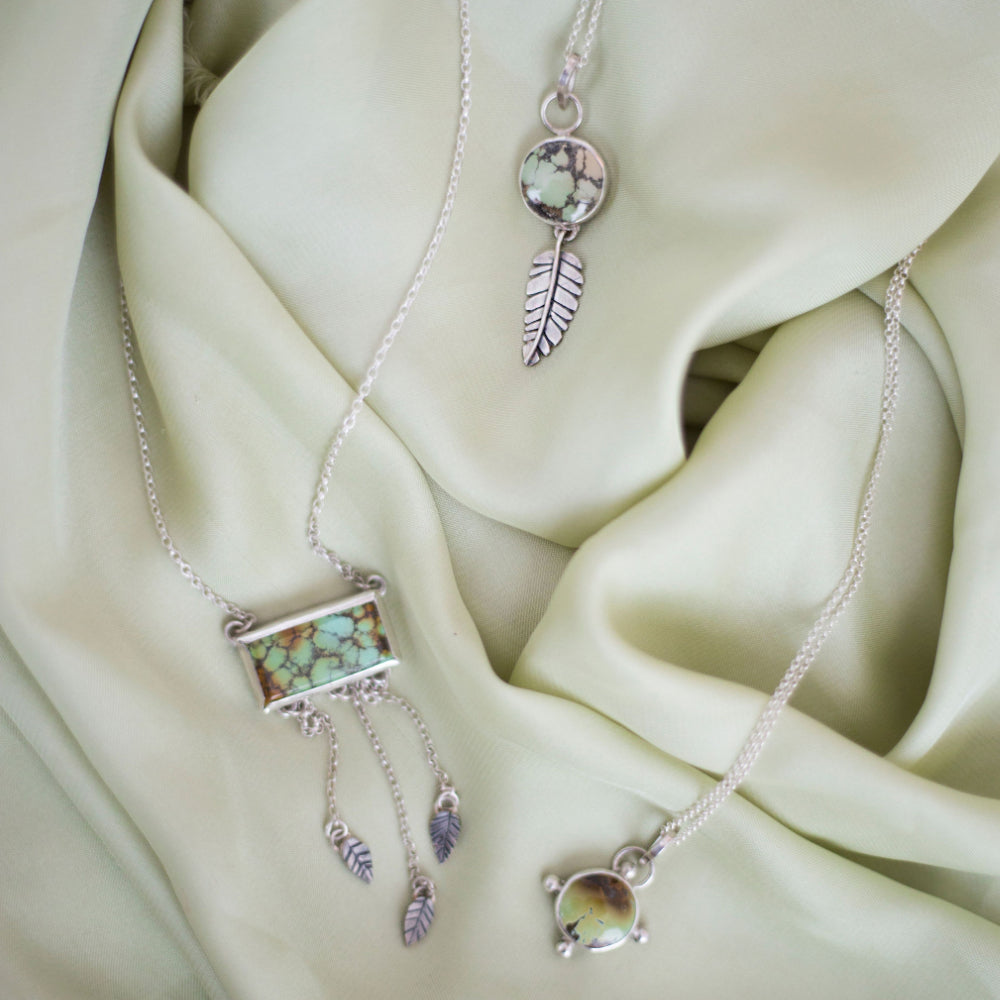 Sunroad Talisman - Treasure Mountain Turquoise Leaf Necklace in Sterling Silver