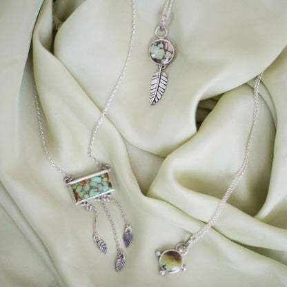 Sunroad Talisman - Treasure Mountain Turquoise Leaf Necklace in Sterling Silver