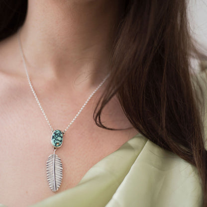 Snowville Passage Pendant - Snowville Turquoise and Sterling Silver Leaf Necklace