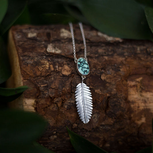 Snowville Passage Pendant - Snowville Turquoise and Sterling Silver Leaf Necklace