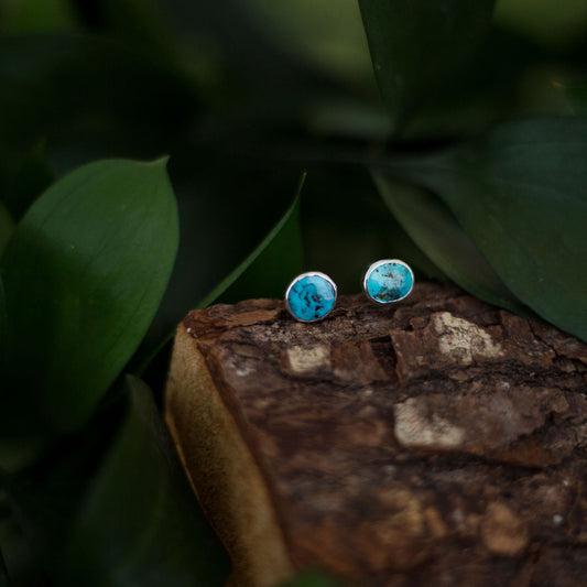 Wayfarer Studs - Apache Blue Turquoise Earrings in Sterling Silver