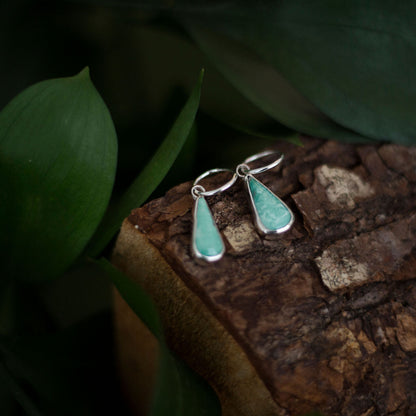 Desert Crossing -Variscite Teardrop Hoops in Sterling Silver