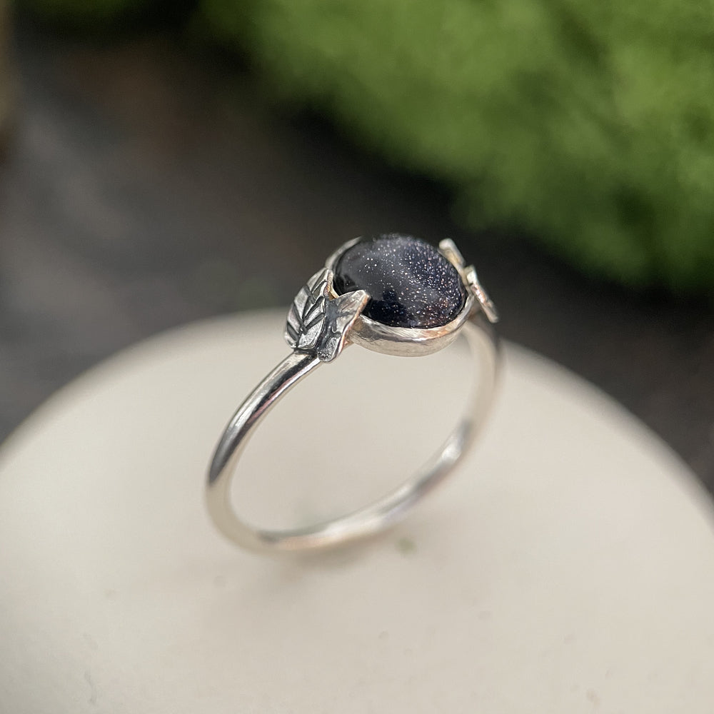Blue goldstone leaves ring