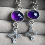 Guava quartz and amethyst drop earrings