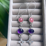 Guava quartz and amethyst drop earrings